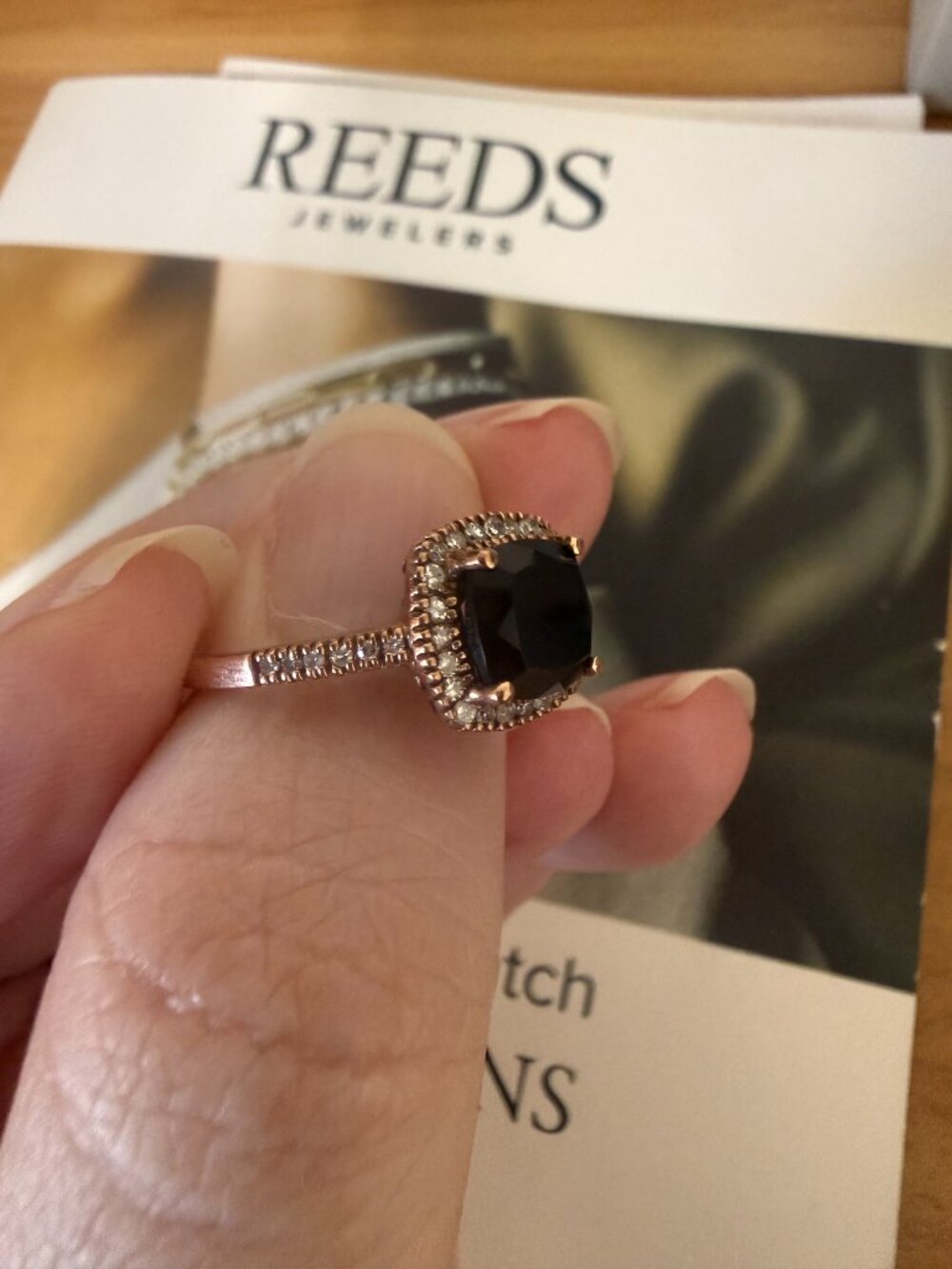NWT REEDS 10K Rose Gold Black Onyx Diamond Halo Ring Size 7 - Picture 12 of 14